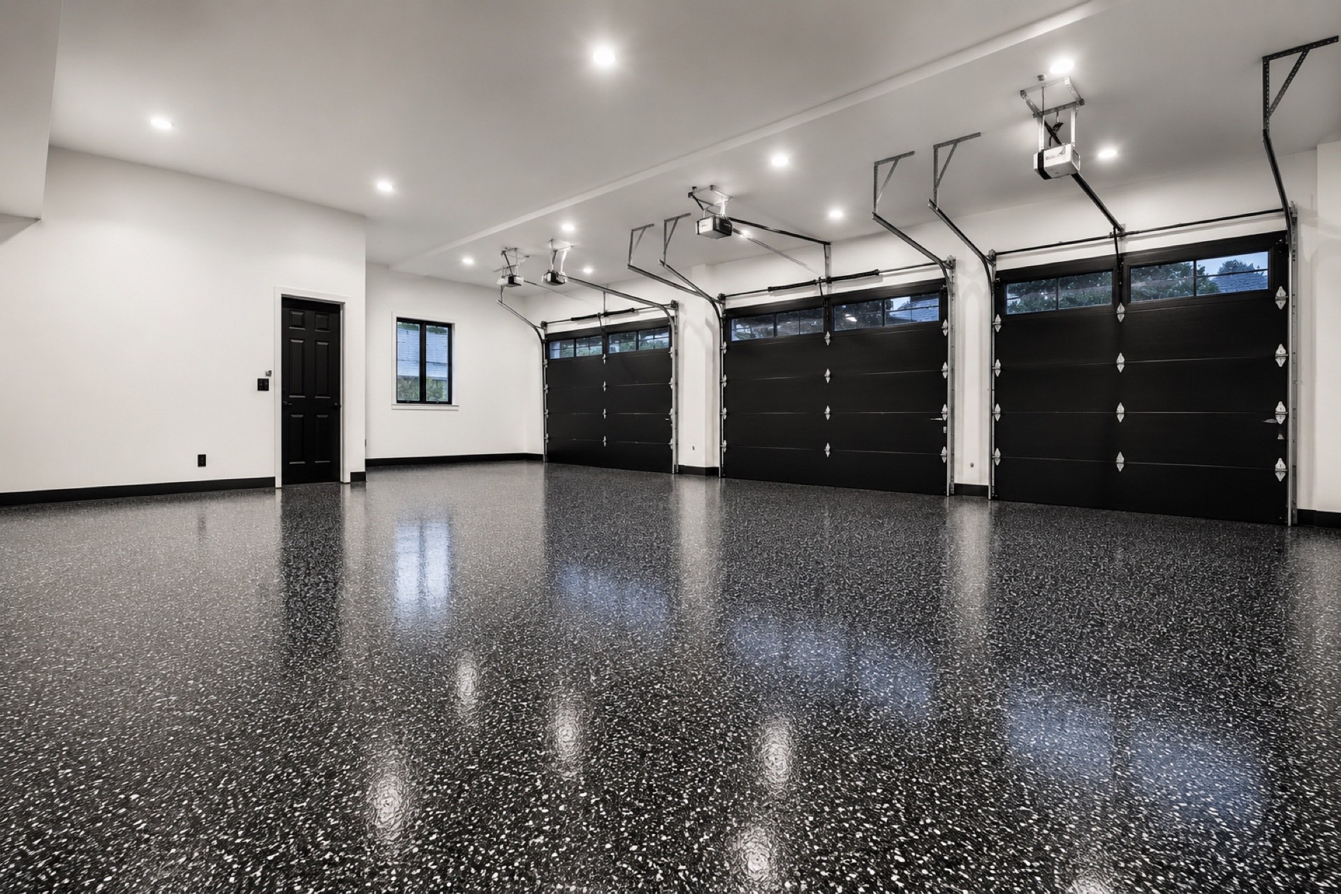 Glossy flake epoxy garage floor coating installed in a Grand Forks, ND home